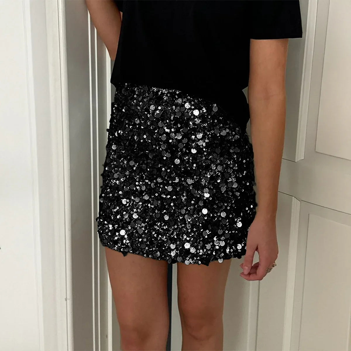 Elegant And Chic With Shiny Trim Bodycon Mini Skirt - Gizmo Galaxy