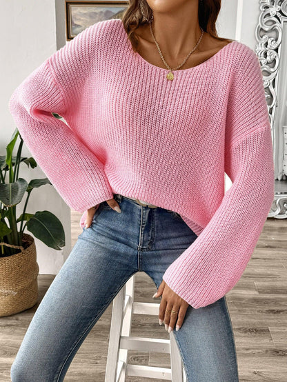 Women's Simple Loose Off Shoulder Off-the-shoulder Flared Sleeves Sweater - Gizmo Galaxy
