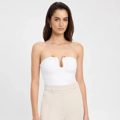 Solid Color Chest-wrapped Backless Pleated Agate T-shirt - Gizmo Galaxy