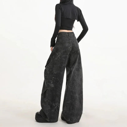 Women's Plus-Size Printed Pleated Straight-Leg Floor-Length Wide-Leg Pants - Gizmo Galaxy