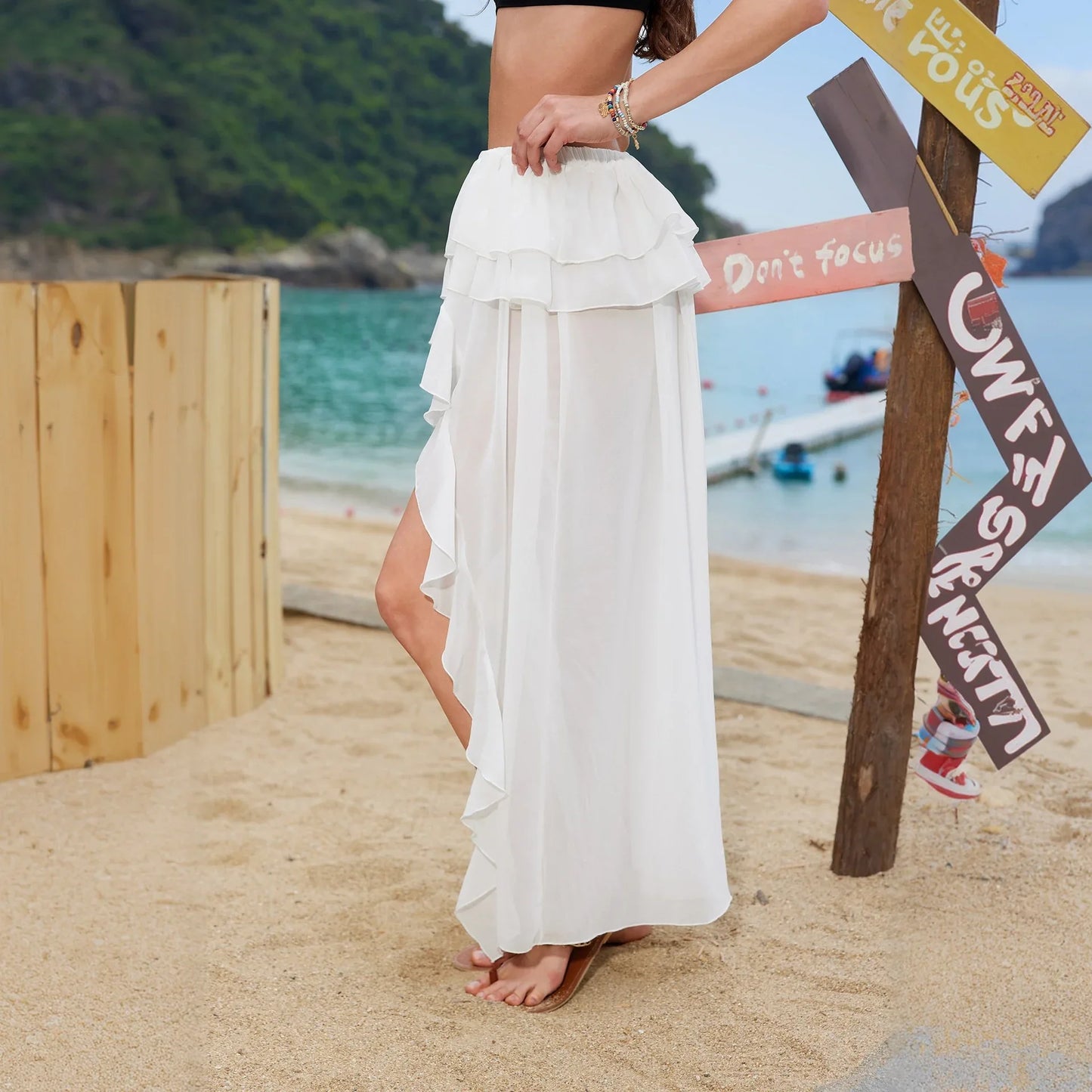 Solid Color Sexy Knitted Beach Cover-up Irregular Skirt - Gizmo Galaxy