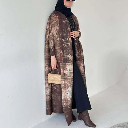 Pleated Trench Djellaba Hot-selling Printed Shawl Cardigan Ethnic Style Cloak Coat - Gizmo Galaxy
