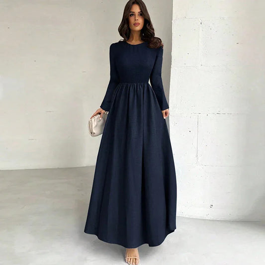 Elegant Long Sleeve Waist Cinching A Line Dress - Gizmo Galaxy