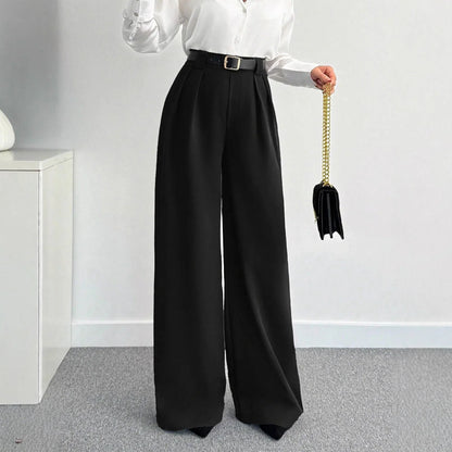 Women's Loose-fit, Figure-flattering Solid-color High-waist Wide-leg Pants - Gizmo Galaxy