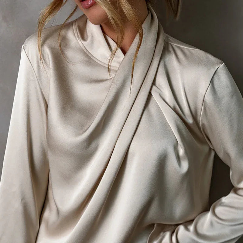 Women's Solid Color Satin Chiffon Blouse - Gizmo Galaxy