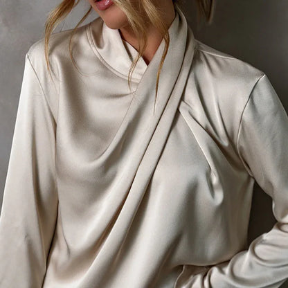 Women's Solid Color Satin Chiffon Blouse - Gizmo Galaxy