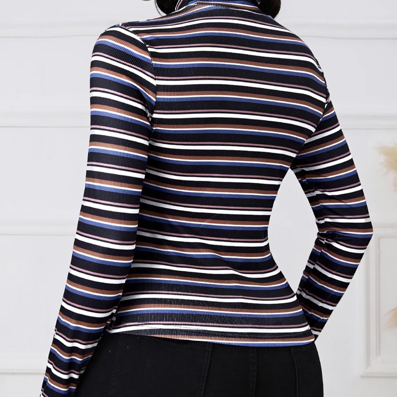 Ladies' Fashionable And Elegant Temperament Versatile Spring Multi-color Splicing Layer Long Sleeved Round Neck T-shirt Top - Gizmo Galaxy
