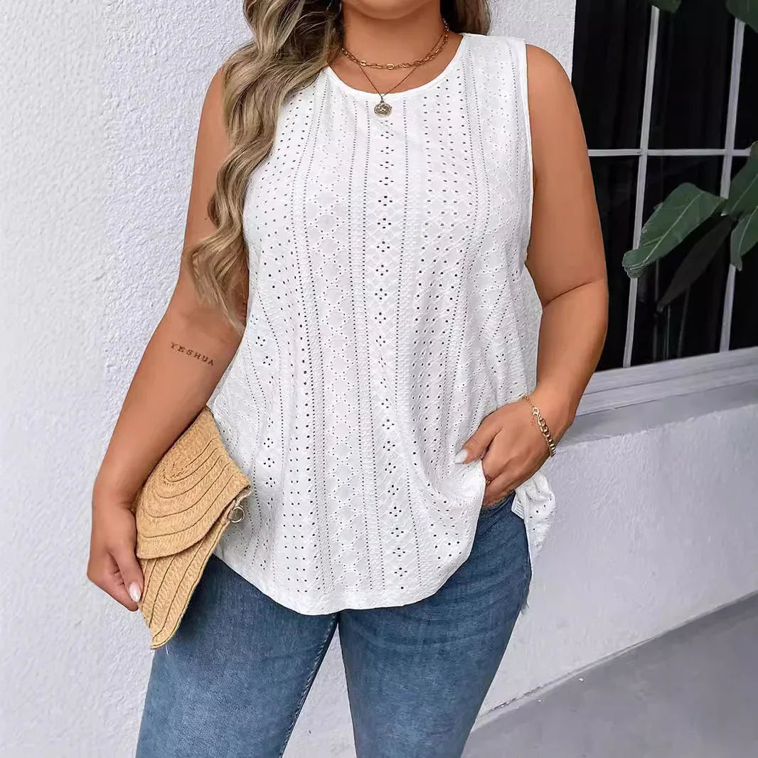 Spring And Summer New Round Neck Loose Hollow Sleeveless T-shirt Top - Gizmo Galaxy