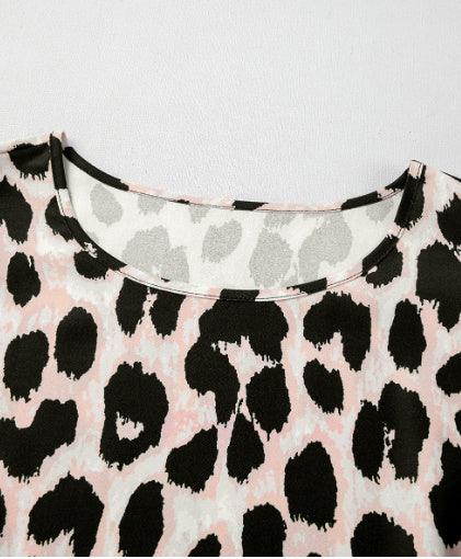 Khaki Leopard Print Layered Ruffled Short Sleeve Blouse - Gizmo Galaxy