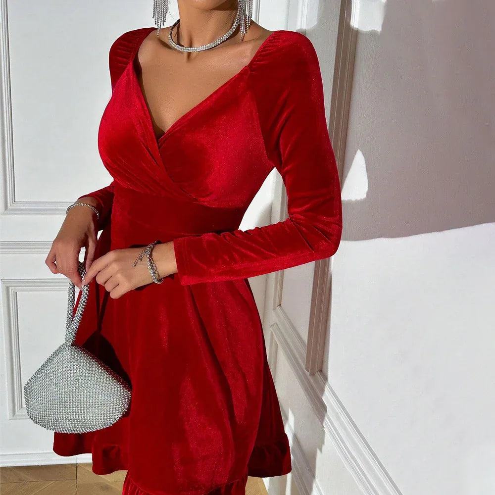 Red Dress Versatile Elegant Vneck Mini Skirt - Gizmo Galaxy