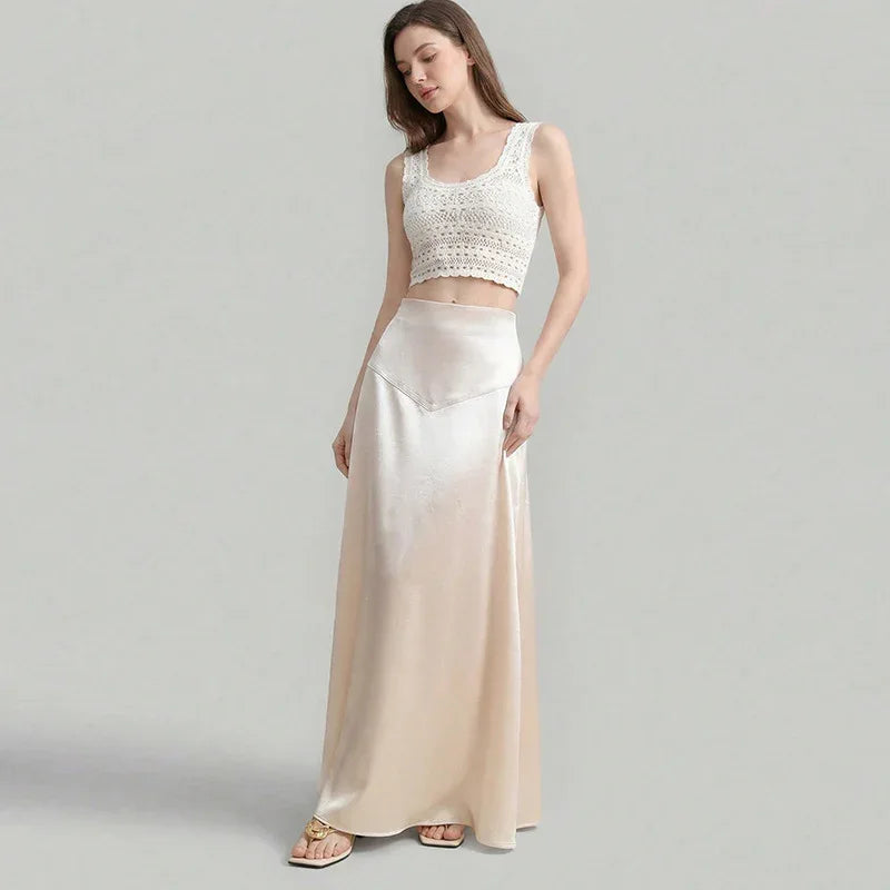 Women's Elegant Satin Loose Straight Skirt - Gizmo Galaxy
