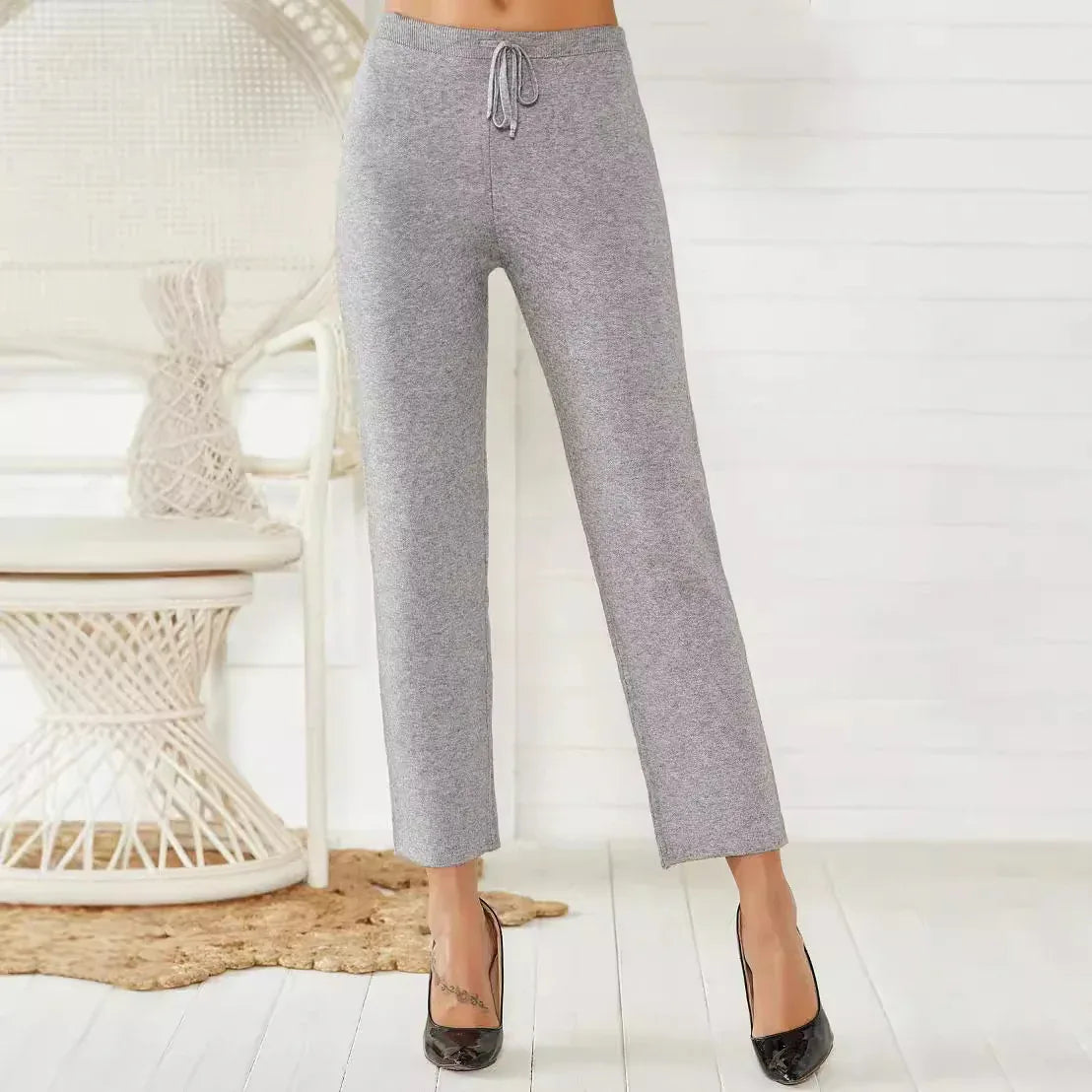 Mid-waist Woven Stretch Slimming And Warm Trousers - Gizmo Galaxy