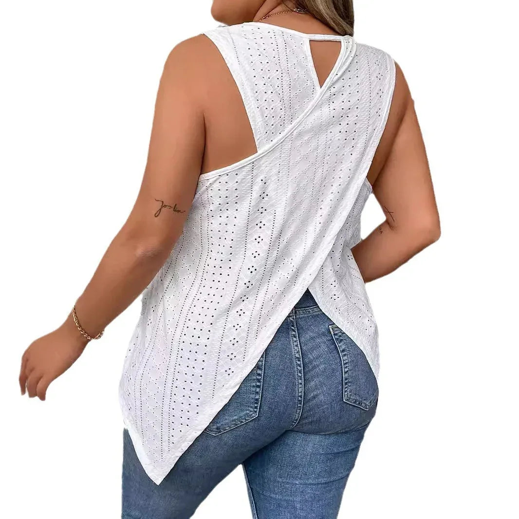 Spring And Summer New Round Neck Loose Hollow Sleeveless T-shirt Top - Gizmo Galaxy
