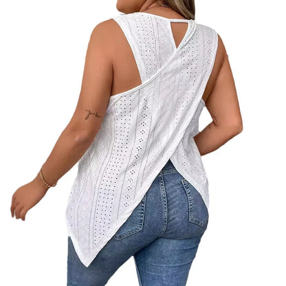Spring And Summer New Round Neck Loose Hollow Sleeveless T-shirt Top - Gizmo Galaxy