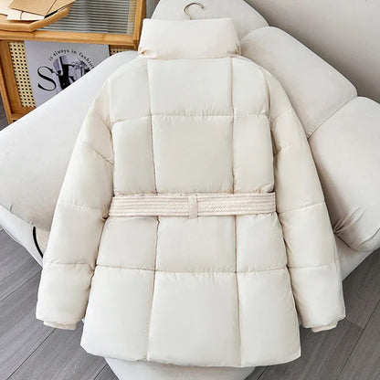 Warm Lapel Plaid Coat With Belt Design Fashion Casual Thick Jacket Fall And Winter Women's Clothing - Gizmo Galaxy