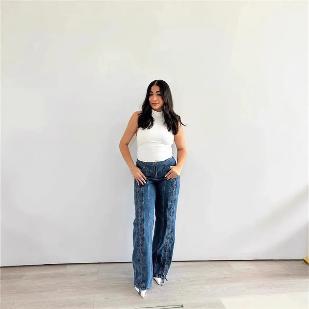 New Low Waist Hollow Lace-up Wide-leg Jeans For Women - Gizmo Galaxy