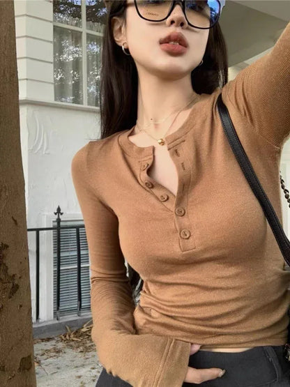 Pure Desire Long Sleeve Slim Design Sense Inner Bottoming Shirt Women - Gizmo Galaxy
