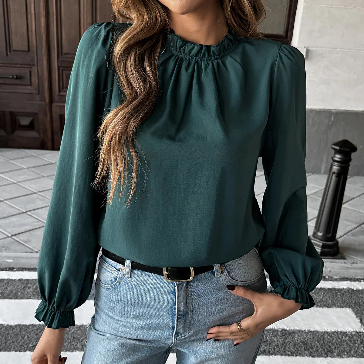 European And American Leisure Simple Style Long Sleeve Solid Color Stringy Selvedge Shirt - Gizmo Galaxy