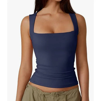 Wearing Women's Camisole Vest Inside, Spicy Girl Fashionable Summer Square Neck Top, Milk Silk - Gizmo Galaxy