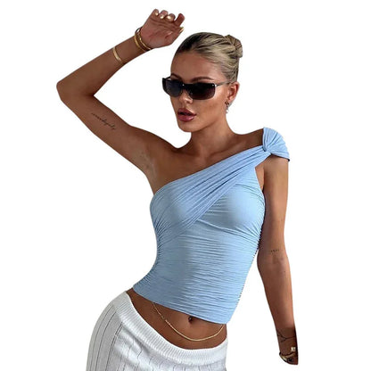 European And American Solid Color Shoulder Tie Mesh Vest T-shirt For Women - Gizmo Galaxy