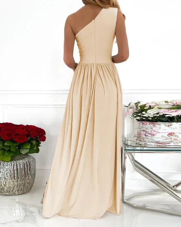Women's One Shoulder High Split Cutout Sleeveless Elegant Sexy Cocktail Maxi Dress - Gizmo Galaxy