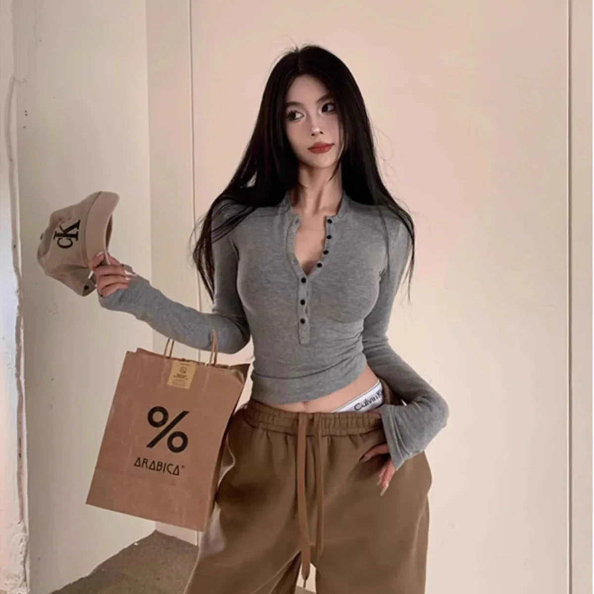 Half-open Collar Inner Bottoming Shirt Women's Long-sleeved Top - Gizmo Galaxy