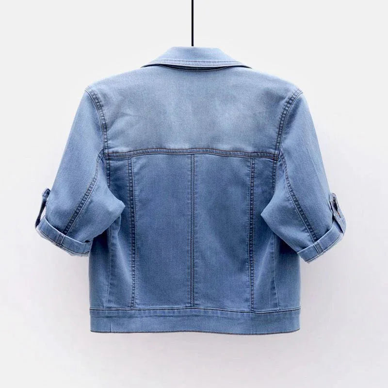 Elastic Thin Cardigan Women's Short Denim Coat - Gizmo Galaxy