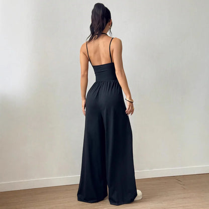 Black Camisole Waist Wide Leg Jumpsuit - Gizmo Galaxy