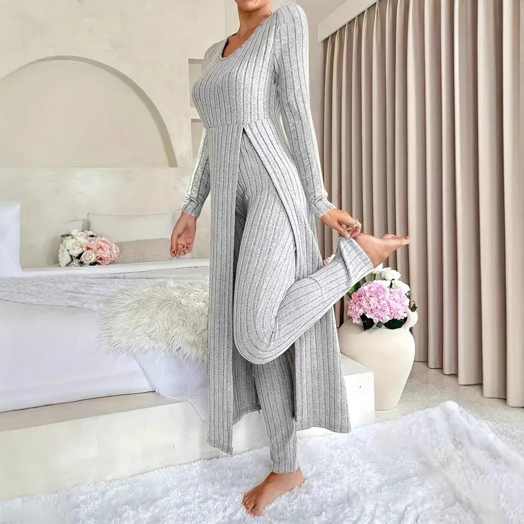 Crew Neck Split Long Sleeve Two-piece Set - Gizmo Galaxy