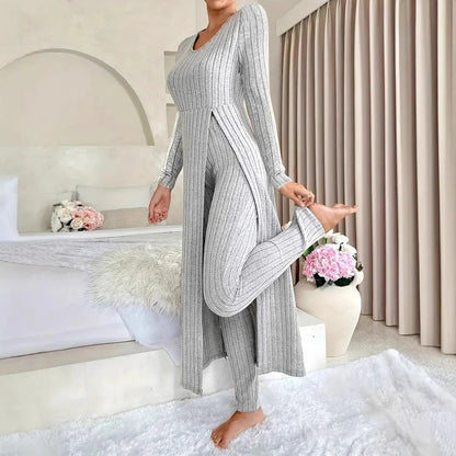 Crew Neck Split Long Sleeve Two-piece Set - Gizmo Galaxy