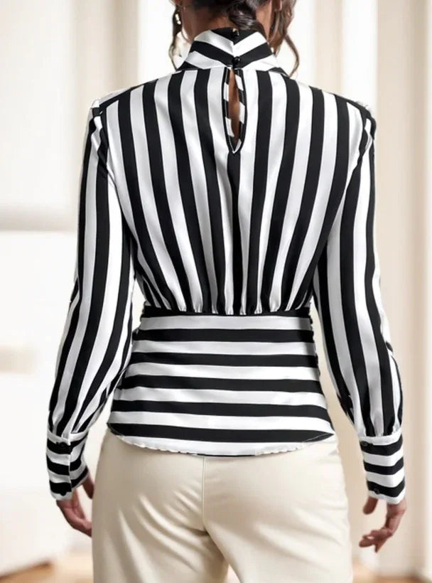 Ladies' Striped Long-sleeved Top - Gizmo Galaxy