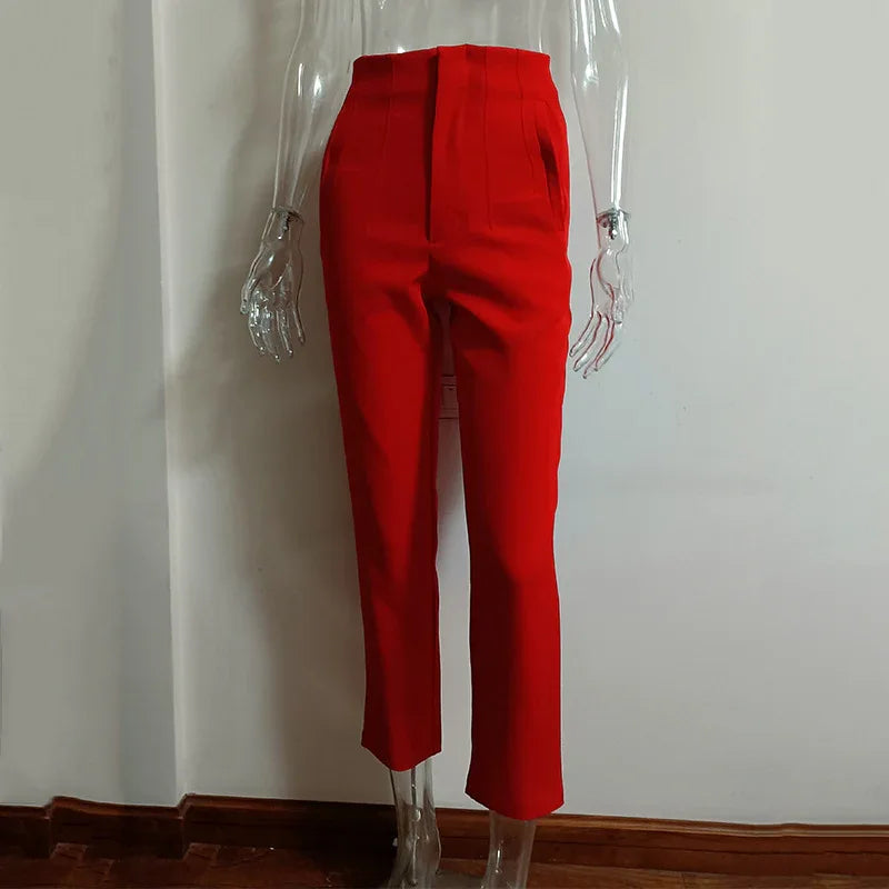 Pleated Casual High Waist Pure Color Slim-fit Basic Pants - Gizmo Galaxy