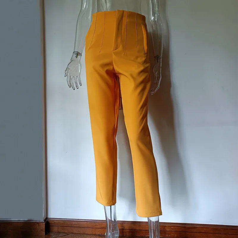 Pleated Casual High Waist Pure Color Slim-fit Basic Pants - Gizmo Galaxy