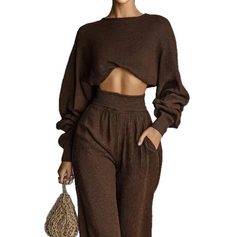 Fashionable Women's Knit Long-sleeve Top And Pants Two-piece Set - Gizmo Galaxy