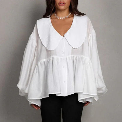 Puff-sleeve Ruffled Long-sleeve Shirt - Gizmo Galaxy