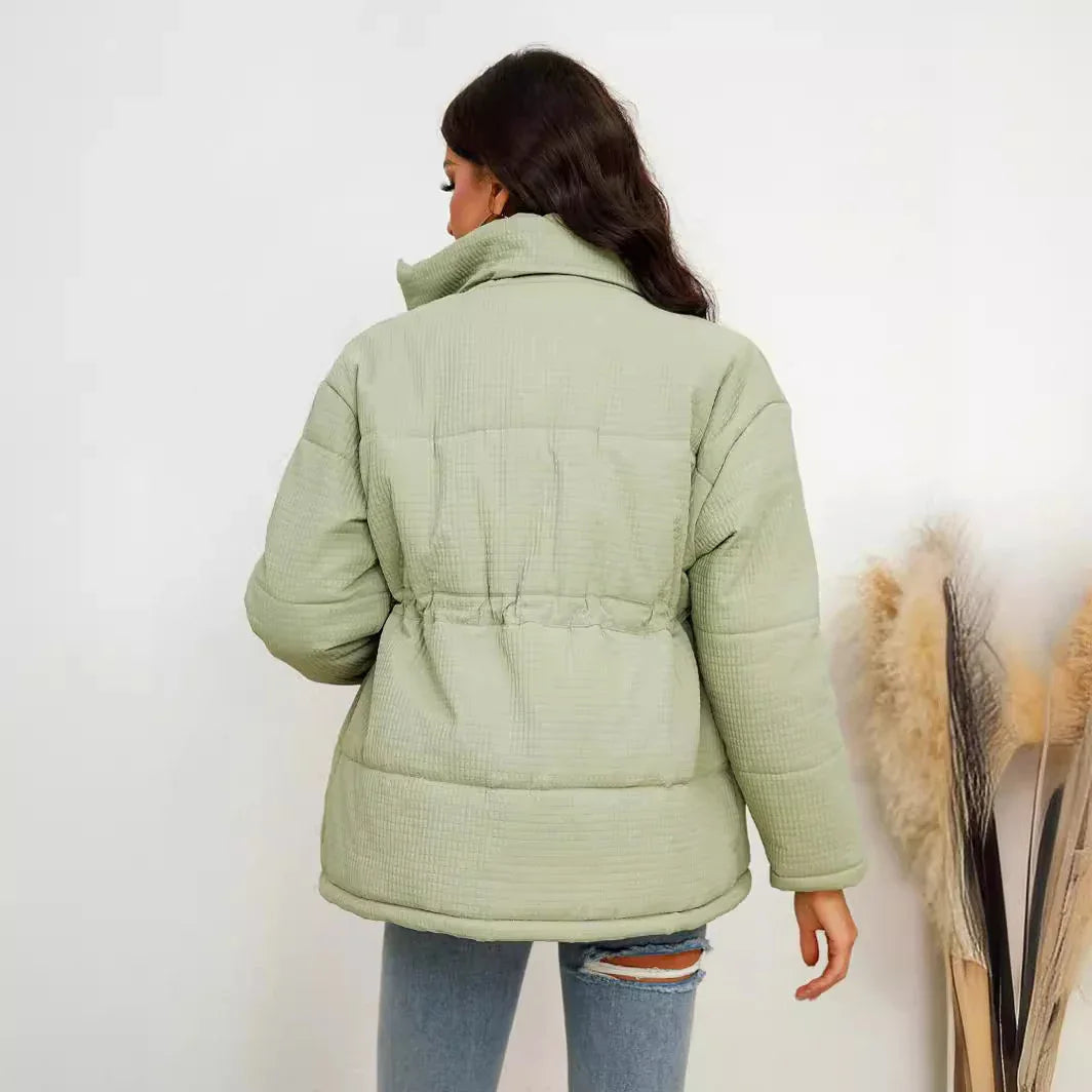 Women's Zipper Cinched Drawstring Cotton Coat Jacket - Gizmo Galaxy