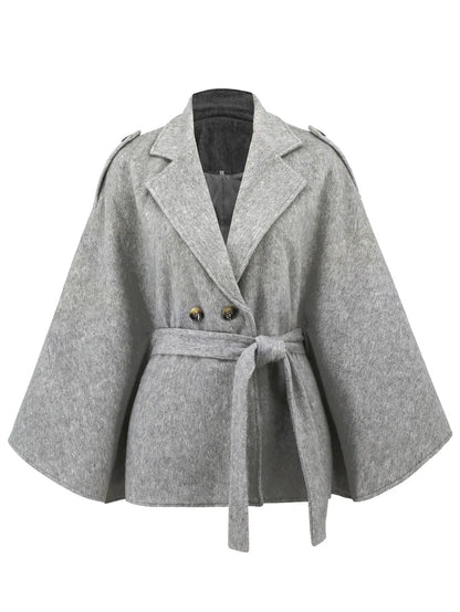 Bandage Coat Batwing Sleeve Lapel Woolen Coat - Gizmo Galaxy