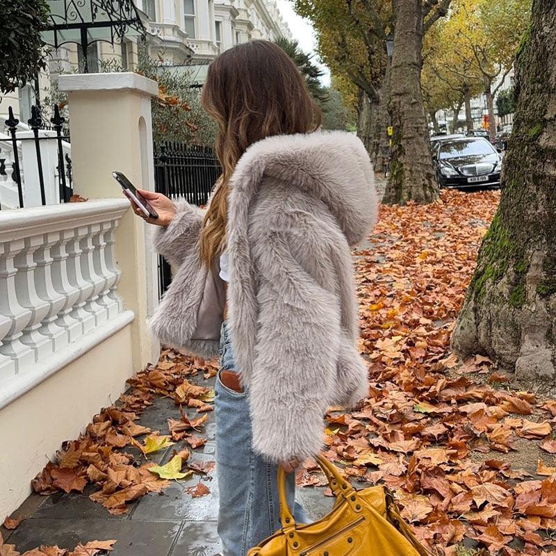 Short Texture Furry Coat Loose Temperament Lapel Cool Long Sleeve Fashion Women - Gizmo Galaxy