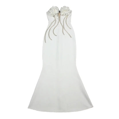 European And American Fashion New Style Temperament Socialite Flower Chain Strapless Long Type Evening Dress - Gizmo Galaxy