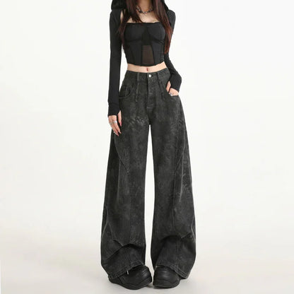 Women's Plus-Size Printed Pleated Straight-Leg Floor-Length Wide-Leg Pants - Gizmo Galaxy