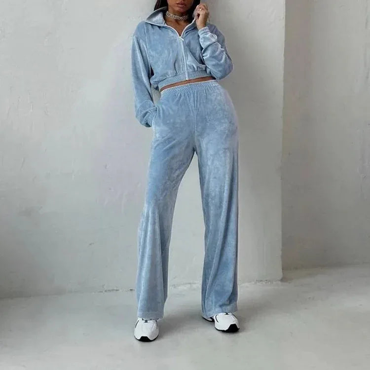 Fashion Women's Long-sleeve Lapel Zip-up Cardigan Hoodie Fleece Sweater Trousers - Gizmo Galaxy