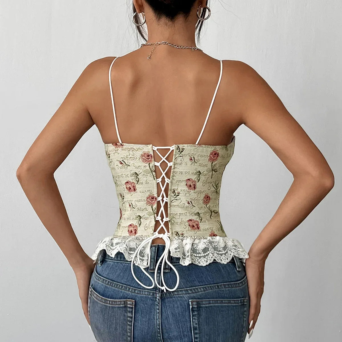 Retro Jacquard Stitching Sexy Lace Lace Spaghetti-strap Vest - Gizmo Galaxy