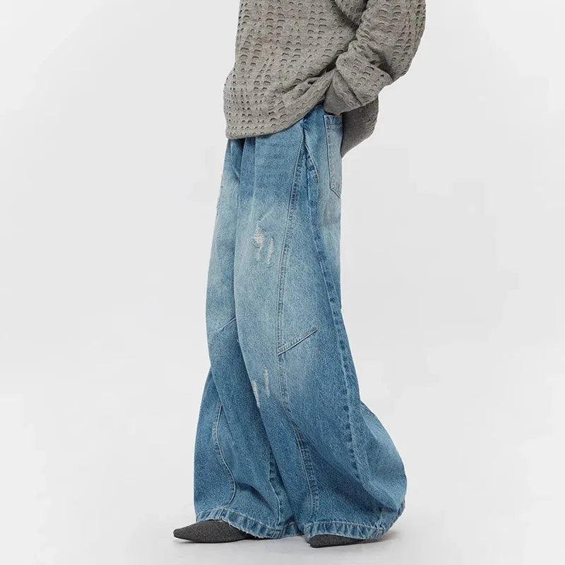 Ripped Denim Jeans Loose Straight-leg Design Couples Wide-leg Style American High-street Pants With A Cool Edgy Vibe - Gizmo Galaxy