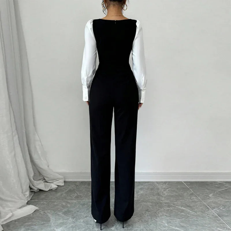 Long-sleeve Color-block Jumpsuit With Pants - Gizmo Galaxy