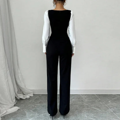 Long-sleeve Color-block Jumpsuit With Pants - Gizmo Galaxy