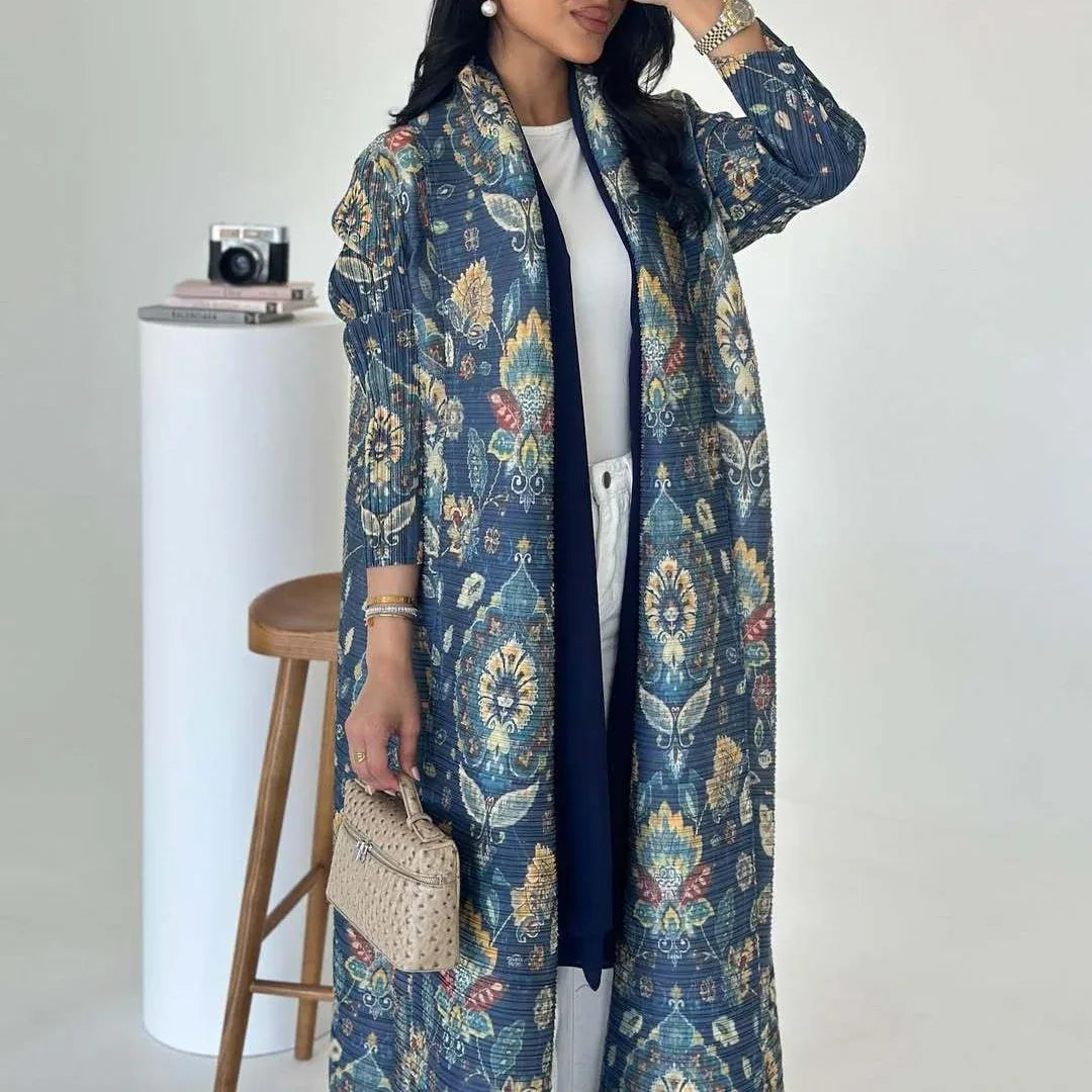 Pleated Trench Djellaba Hot-selling Printed Shawl Cardigan Ethnic Style Cloak Coat - Gizmo Galaxy