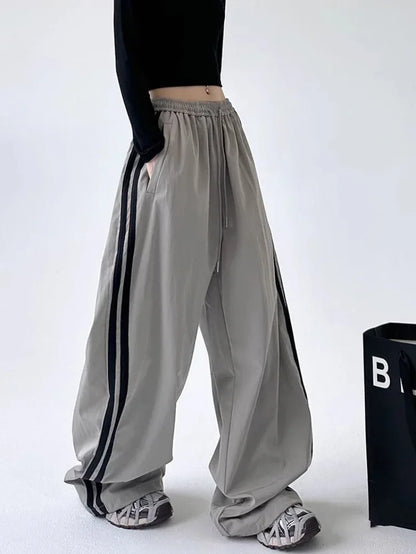 Cargo With Side-panel Stitching Street-style Athletic Fashion Brand Loose-fitting High-waist Casual Wide-leg Pants - Gizmo Galaxy