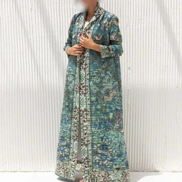 Pleated Trench Djellaba Hot-selling Printed Shawl Cardigan Ethnic Style Cloak Coat - Gizmo Galaxy