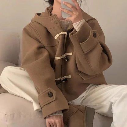 All-matching Short Hooded Long-sleeved Woolen Coat Women - Gizmo Galaxy