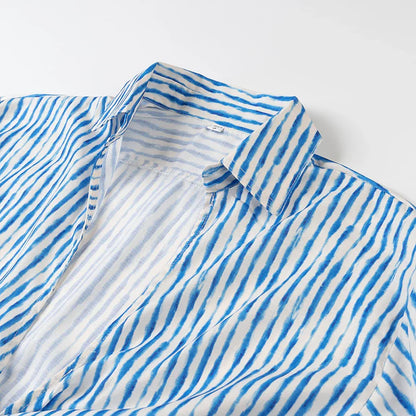 Women's Turn-down Collar Striped Long Sleeve Shirt - Gizmo Galaxy